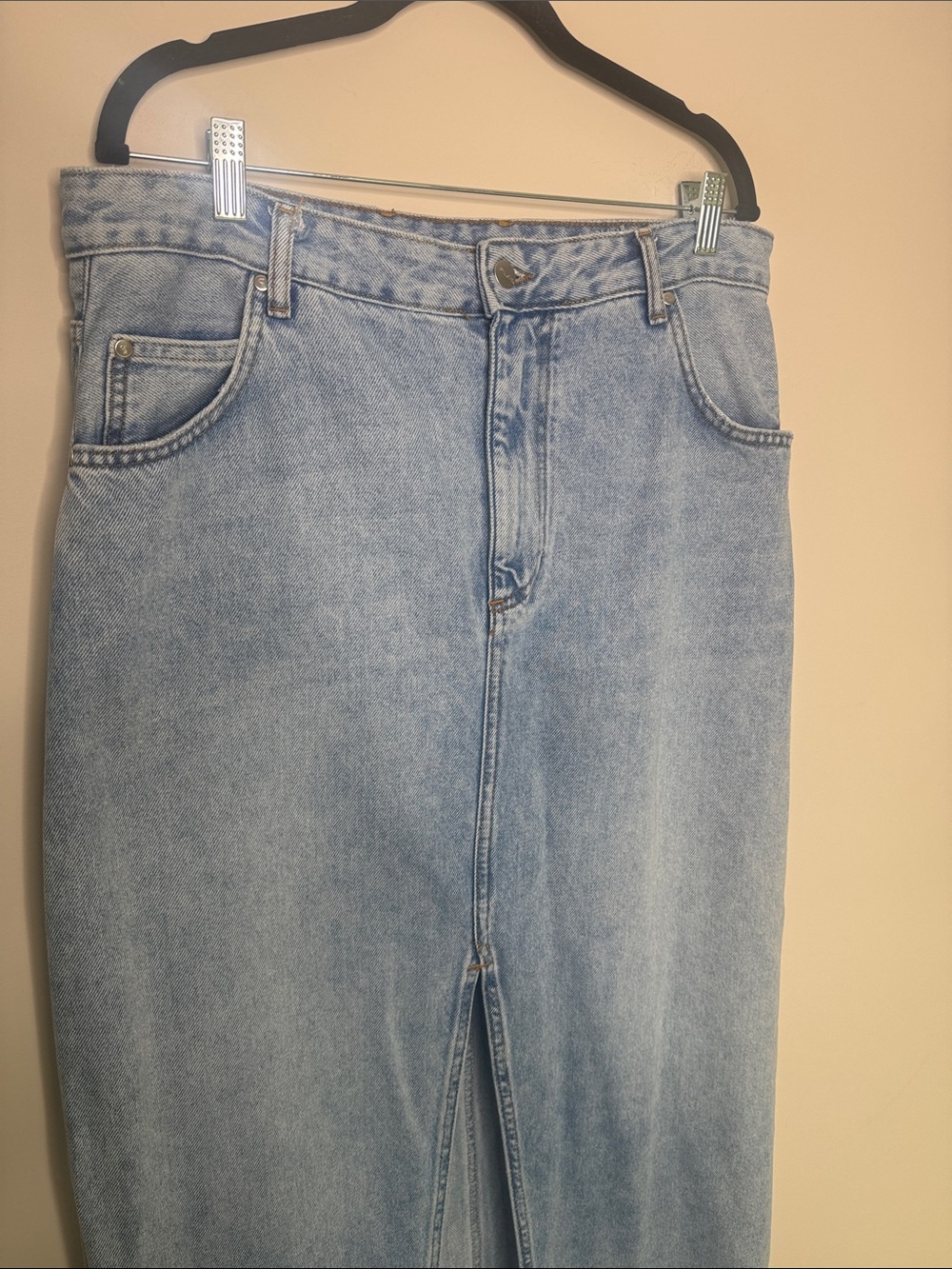 Pilcro Light Blue Denim Maxi Skirt with Front Slit - Picture 2 of 9